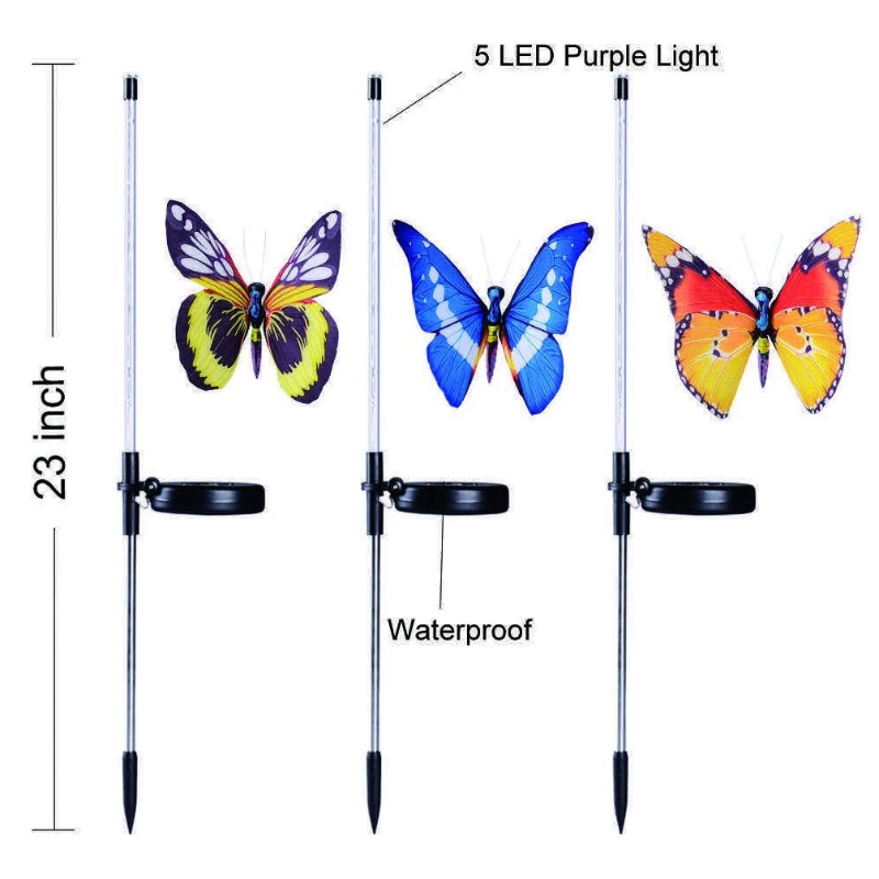 Flerfarve Ændring LED Garden Solar Lights Fiber Optic Butterfly Dekorative Lights Garden Solar Stake Lights